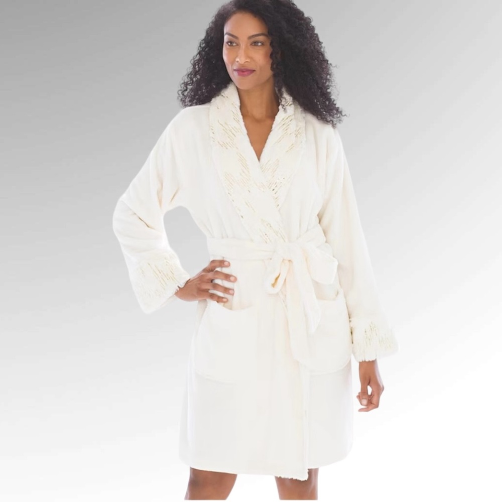 New! SOMA LUXE SPARKLE SHORT ROBE IVORY SIZE S/M